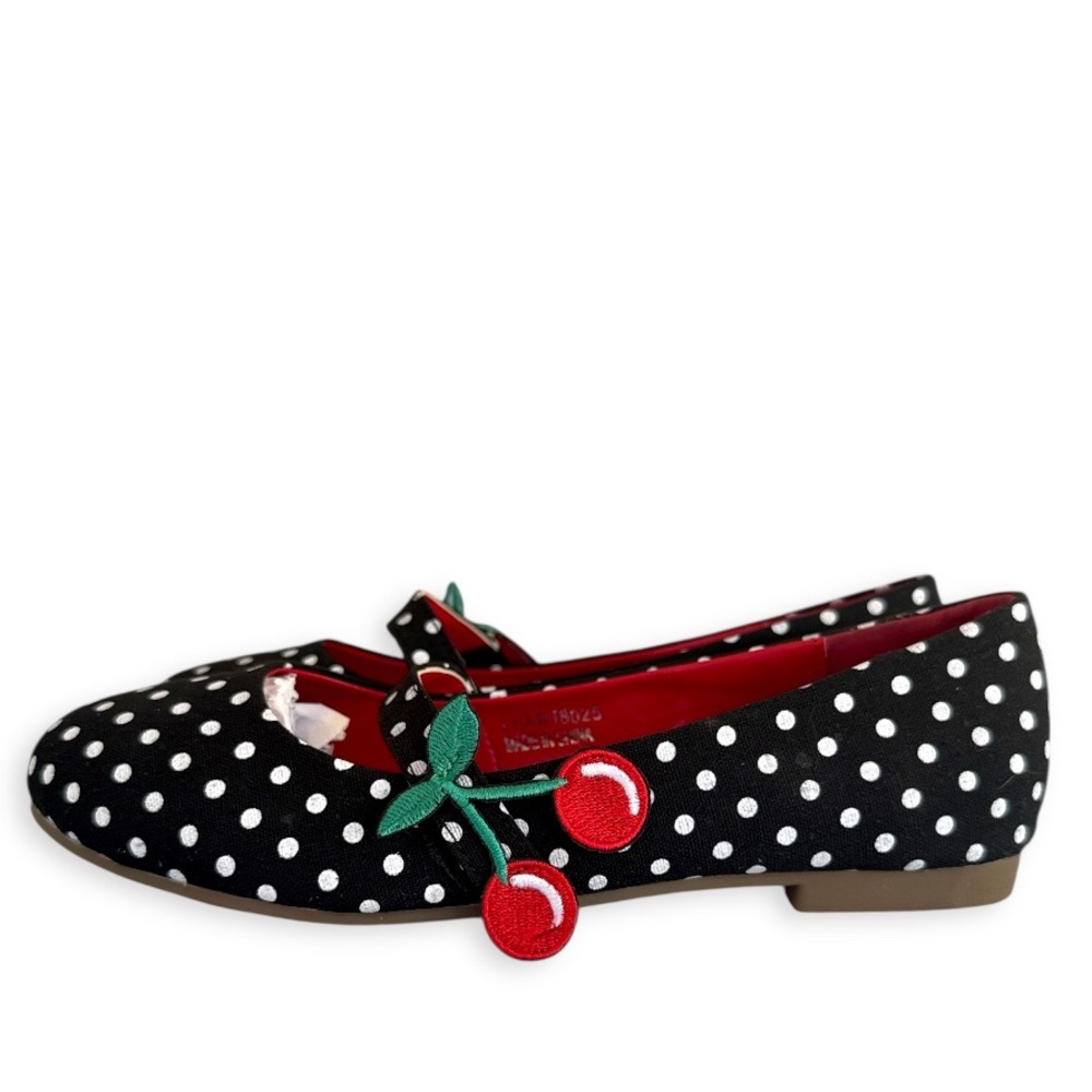 LULU HUN 50s Sally Cherry Polka Flats in Black - Picture 9 of 16